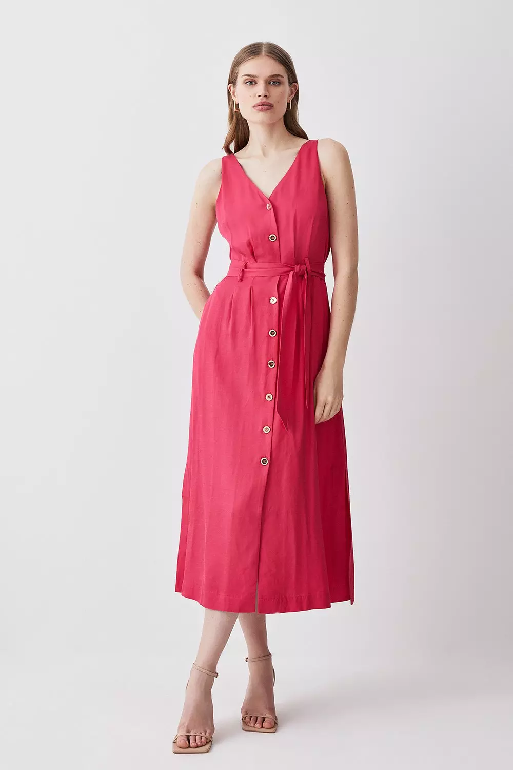 Karen millen 2025 red linen dress